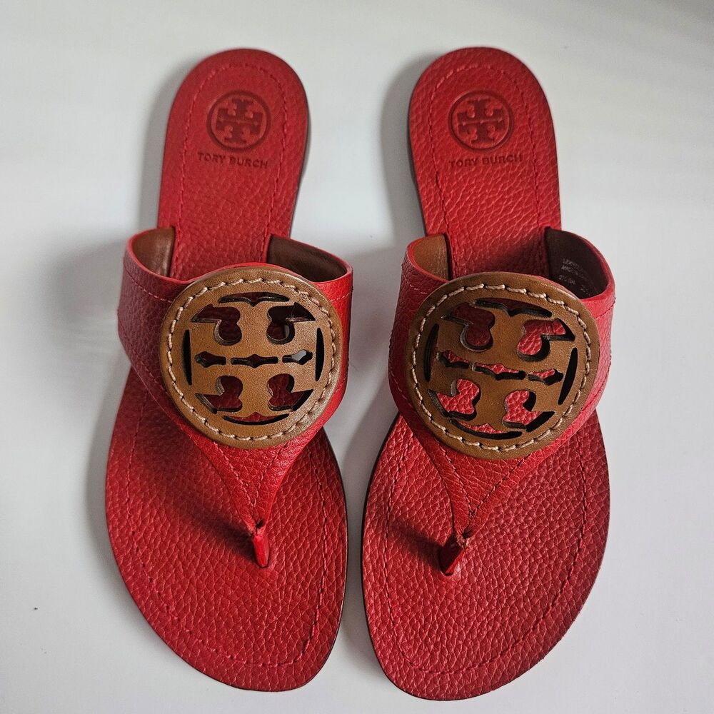 Tory Burch Louisa Thong Sandals Red/Tan Size 6.5 NEW